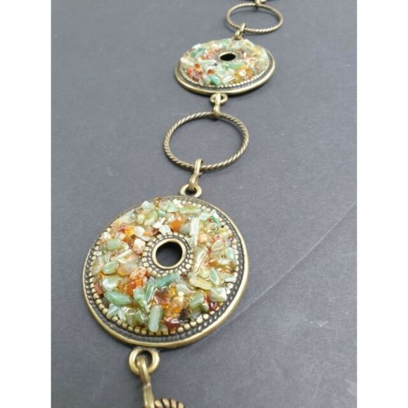 Womens Boho Silver Tone Belt W/ Medallion W/ Crushed Stone Accents Adjustable - Picture 4 of 12